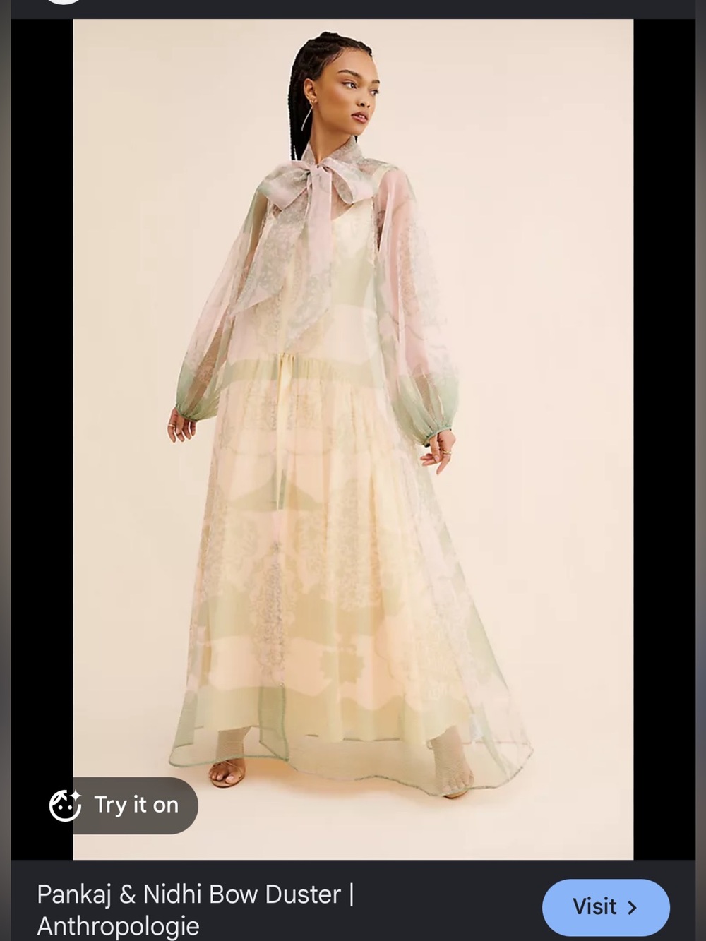 Anthropologie-Pankaj & Nidhi Pastel Floral Sheer Bow Duster
